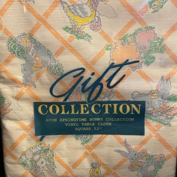 Vintage Avon Springtime Bunny Collection Tablecloth. 52" square, Vinyl New - Picture 2 of 7